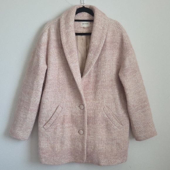 SÉZANE Pink Wool Blend Shawl Collar Coat Soft Rose Melange Size 38 M - Picture 4 of 15